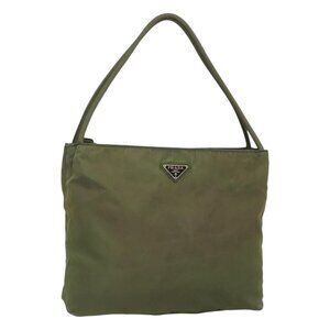 Authentic PRADA Shoulder Bag Nylon Khaki Silver
